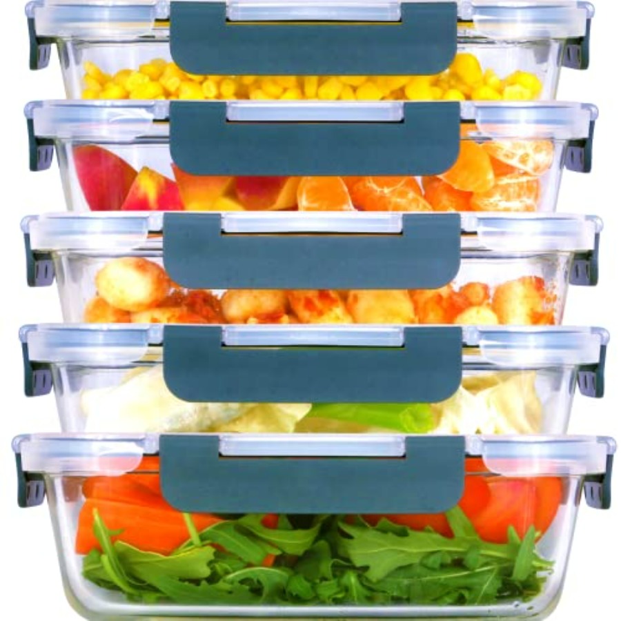 Meal Prep Glass Containers - Glass Meal Prep Containers: 5 Pack,