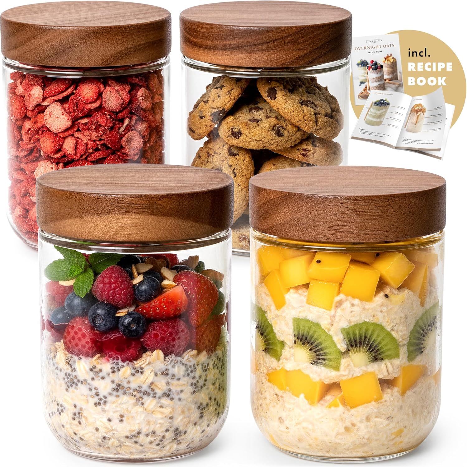 Meal Prep Glass Containers - Overnight Oats Containers with Lids Acacia