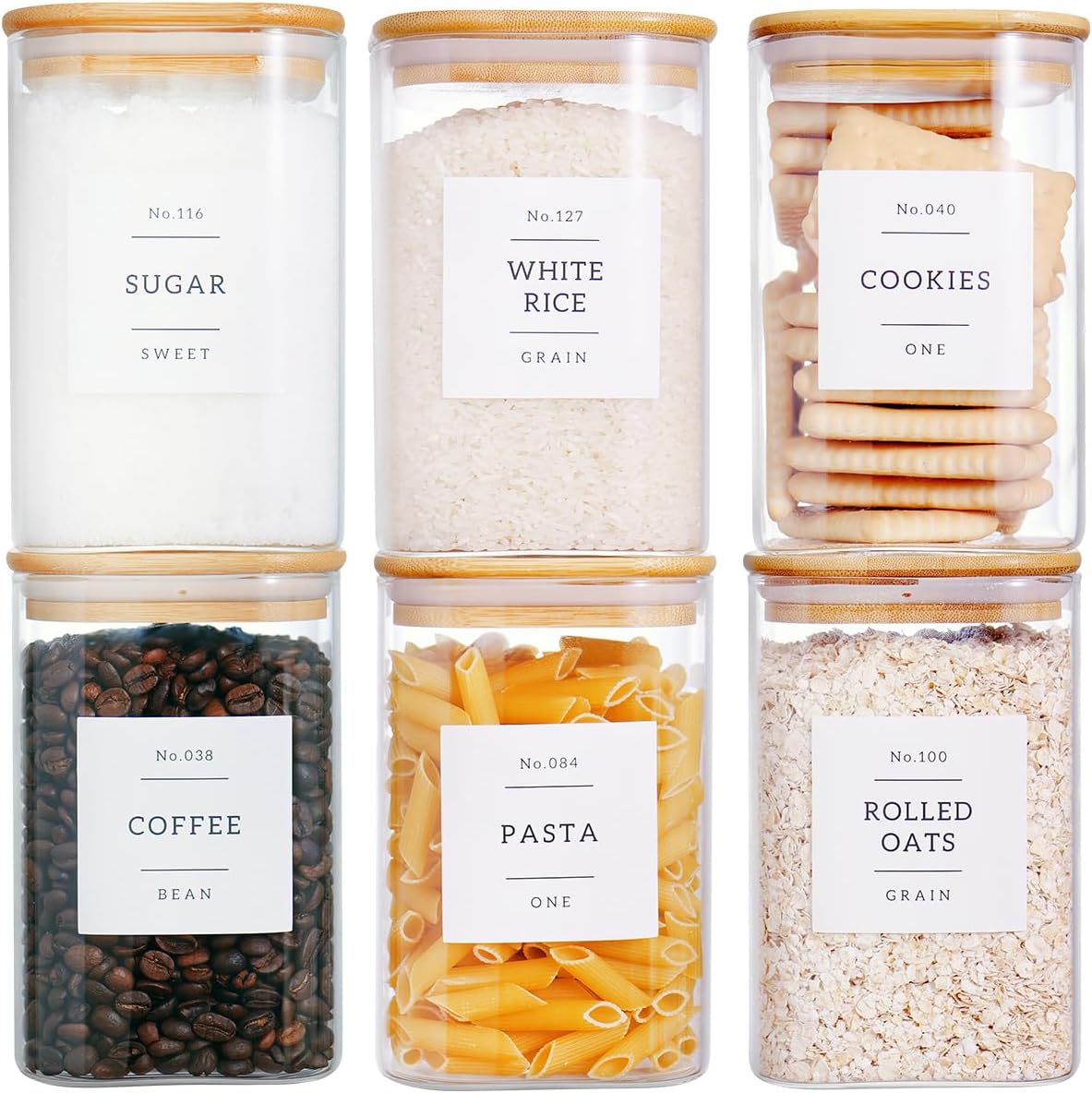 Spice Jar Labels - 6 Pack Square Kitchen Storage Jars