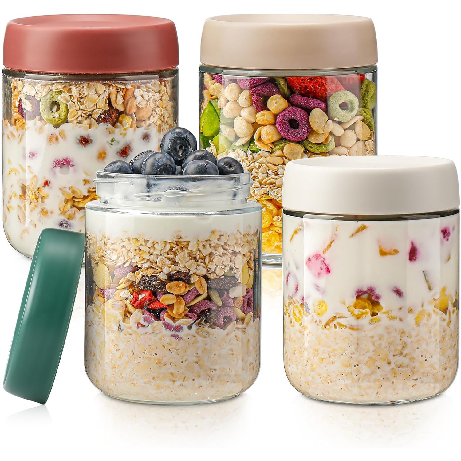 Meal Prep Glass Containers - Glass Overnight Oats Containers with Lids,