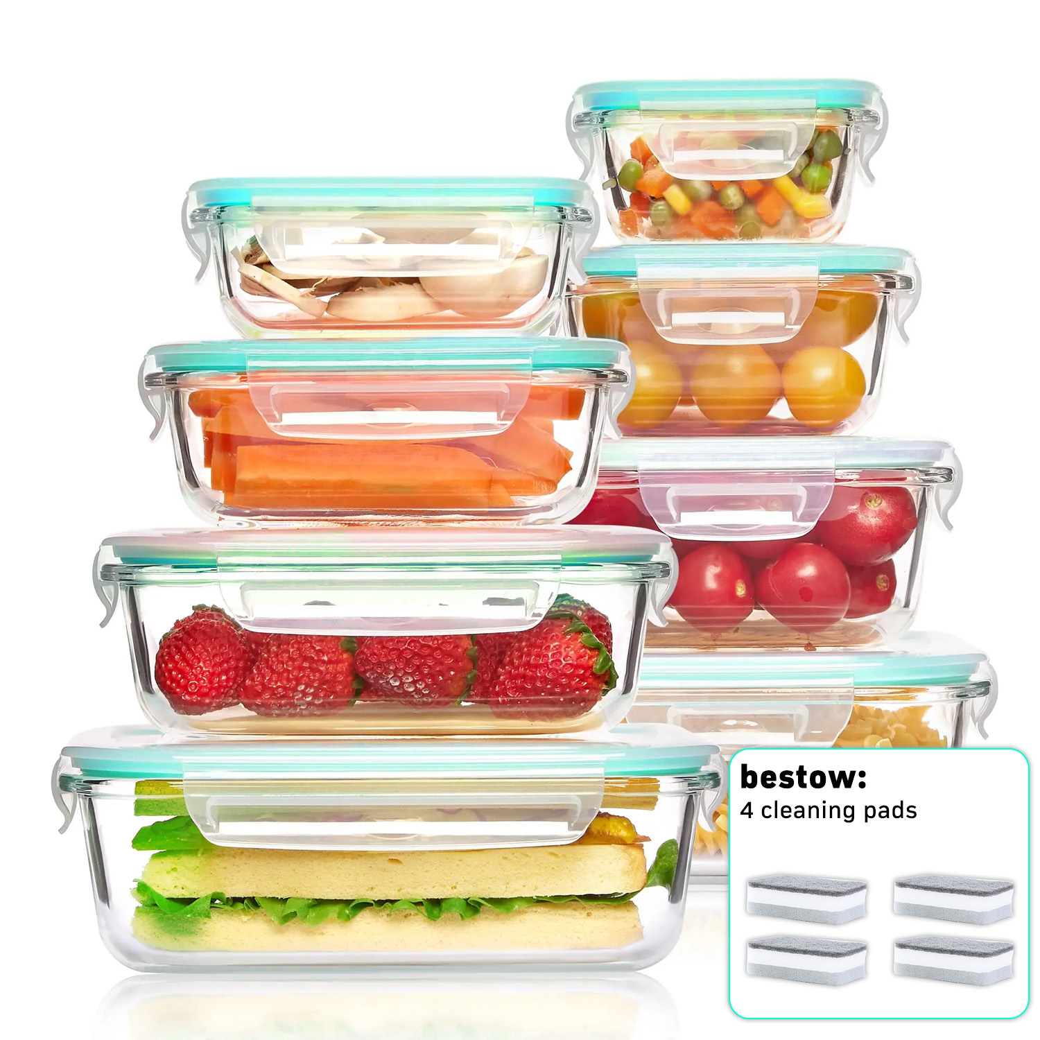 Meal Prep Glass Containers - 8-Pack Airtight Glass Food Storage Containers,Borosilicate