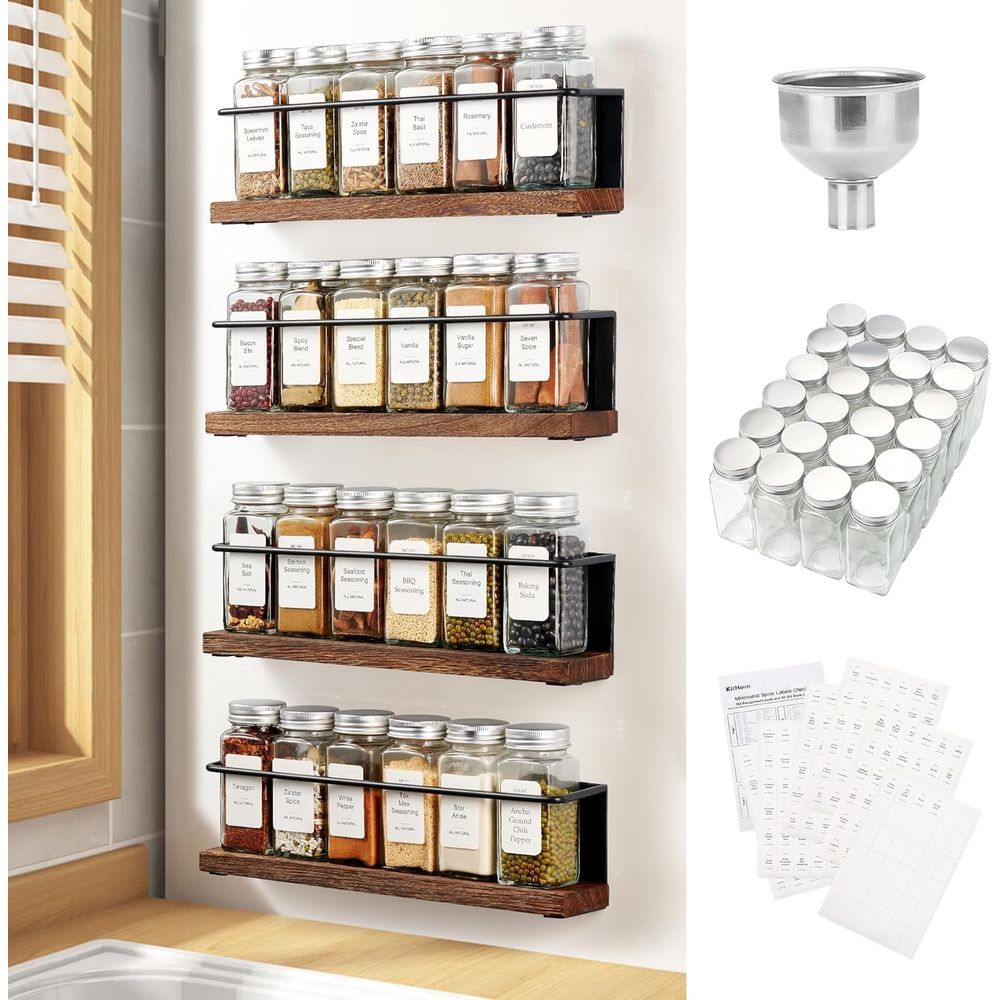 Spice Jar Labels - Magnetic Spice Rack with 24 Jars,