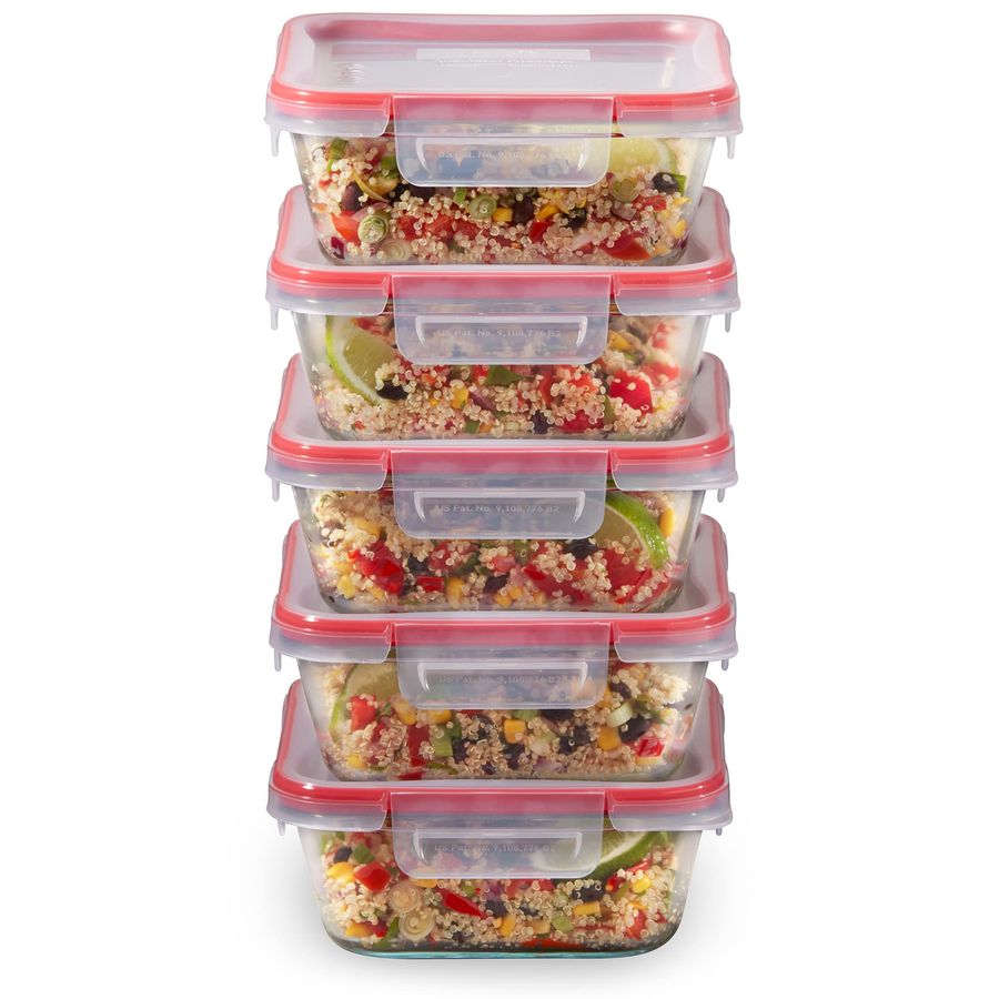 Meal Prep Glass Containers - Freshlock 5Pack, 4 Cup Glass Food