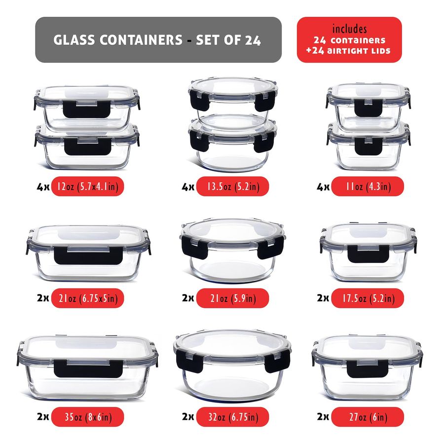 48pc Glass Storage Containers  - Meal Prep Glass Containers ulasan dan harga