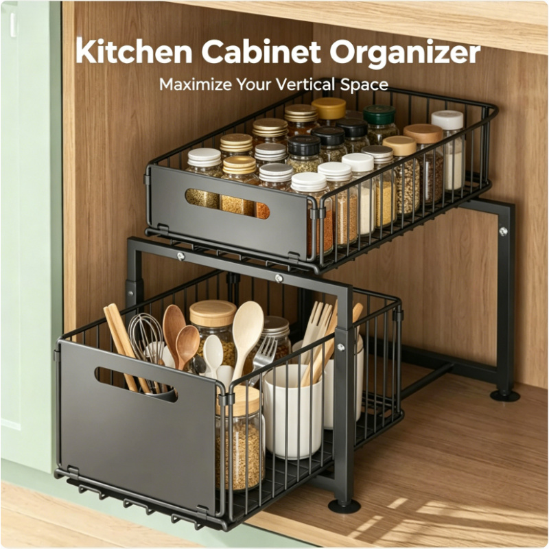 2 Tier Under Sink Organizer Pu - Spice Jar Labels ulasan dan harga