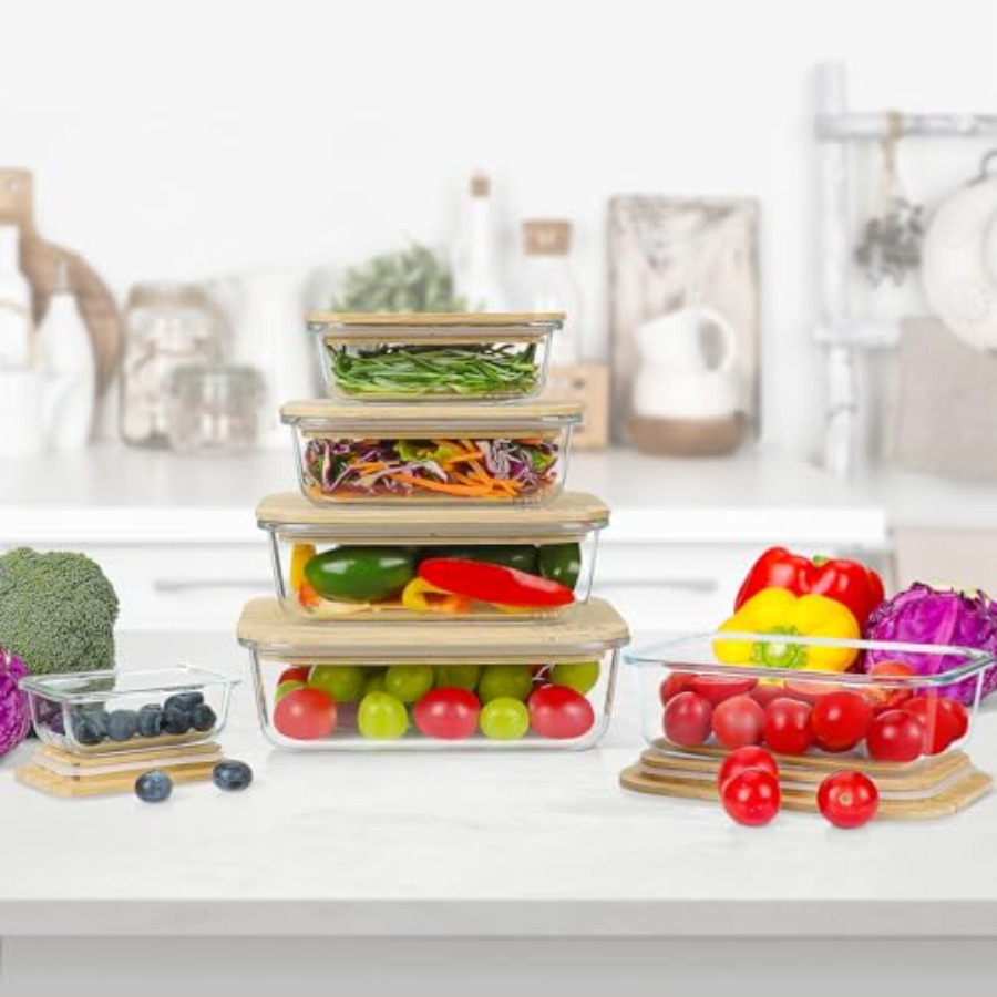 Glass Containers with Bamboo L - Meal Prep Glass Containers ulasan dan harga