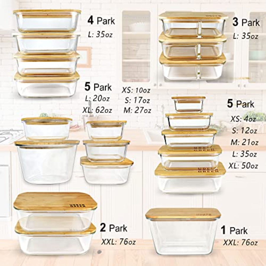 Glass Containers with Bamboo L - Meal Prep Glass Containers ulasan dan harga