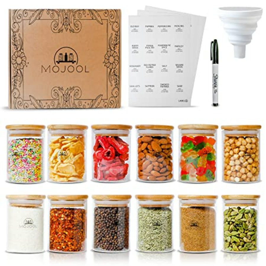 4/12 Pieces Glass Spice Jars w - Spice Jar Labels ulasan dan harga